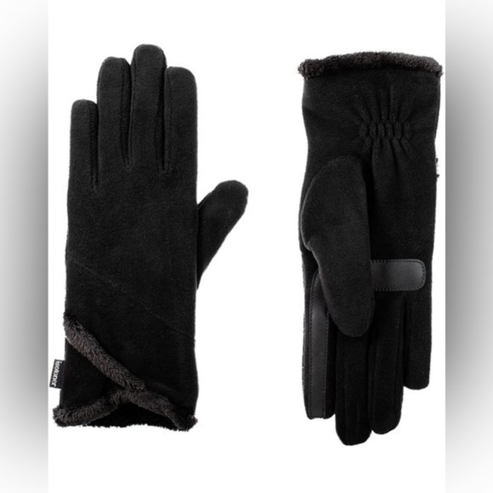 isotoner Womens Lined Recycled Stretch Fleece Water Repellant Gloves With Overla